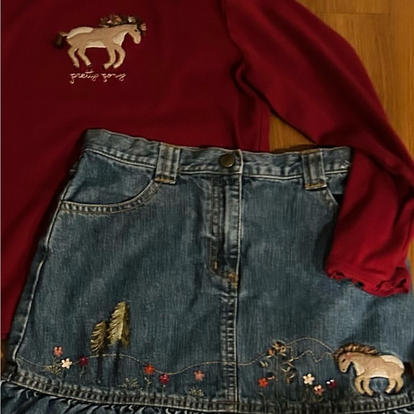 Gymboree pretty pony set embroidered long sleeve top skirt fall horses - Picture 2 of 2